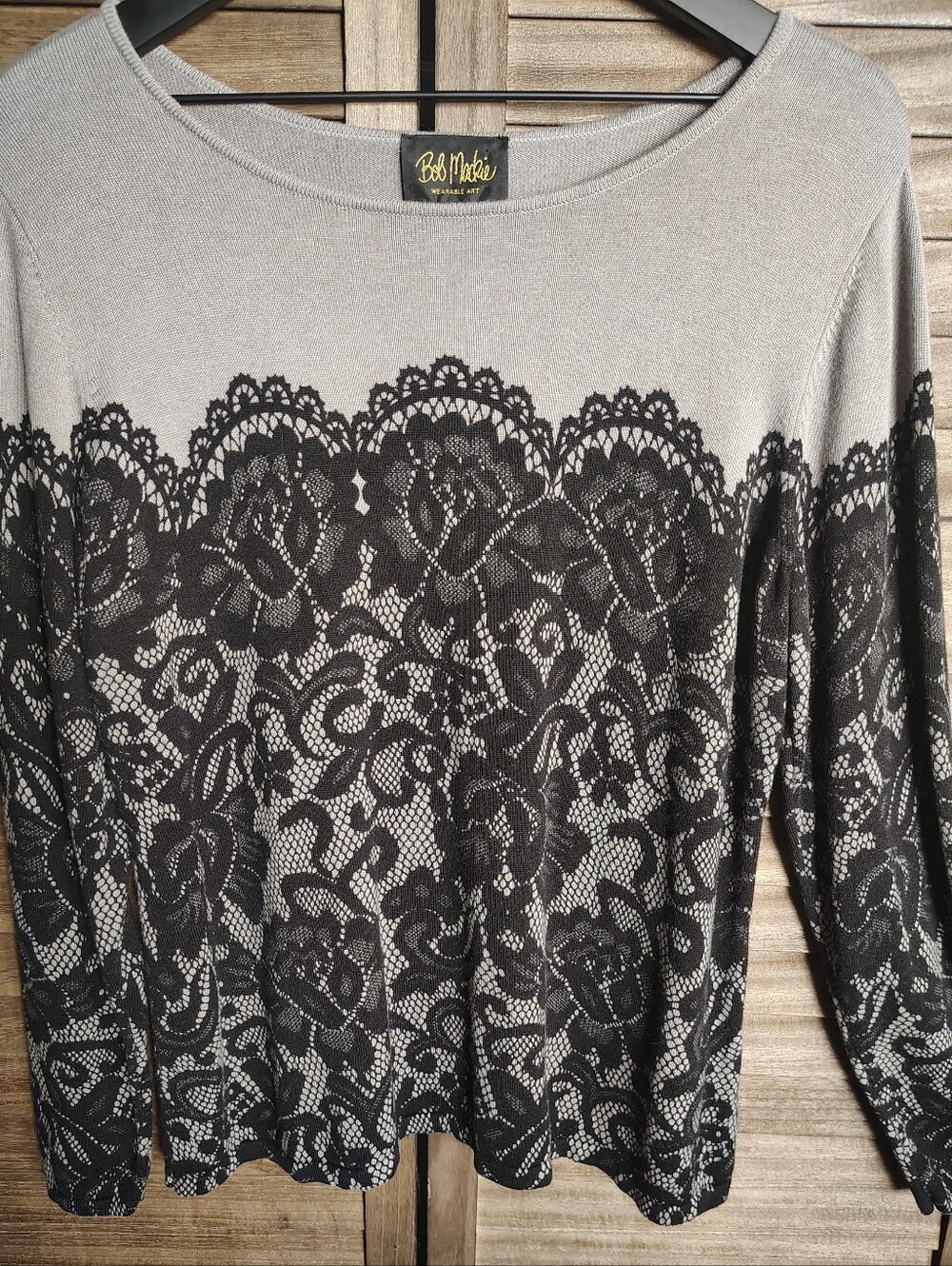 Bob Mackie Lace-Pattern Long Sleeve Top